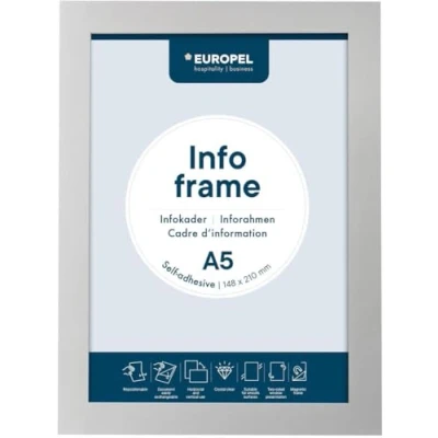 Image de Europel Cadre d&#039;affichage autocollant magnétique en PVC, A5 argent, set 2 pièces, adhésif repositionnable, visible recto verso, portrait ou paysage, dimension hors tout 238x176mm
