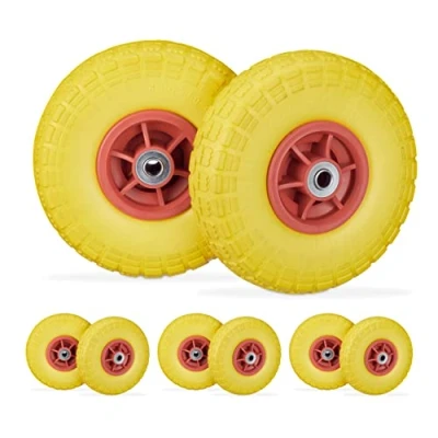 Image de Relaxdays Roue de Diable, Lot 8, en Caoutchouc, increvables, 260 x 85, essieu 16 mm, 4.1/3.5 4, jusqu&#039;à 150 kg, Jaune Rouge