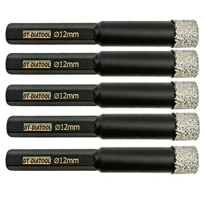 Image de DT DIATOOL Forets Diamant Sec à Queue Hexagonale 5 Pièces 12mm Brasé Sous Vide Scie Cloche pour Tuile Céramique Marbre Granit