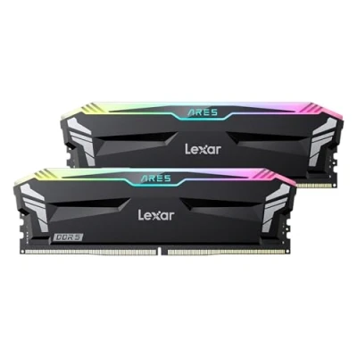 Image de Lexar ARES RGB DDR5 RAM Kit 32Go (2 x 16Go) 7200MHz, 288 Pin UDIMM PC Mémoire RAM, de Bureau pour XMP 3.0/AMD Expo, DRAM optimisée par SK hynix, CL34 42 84, 1.4V (LD5U16G72C34LA RGD)