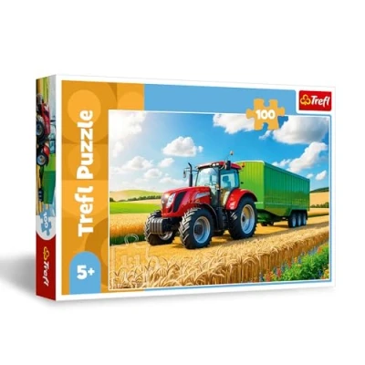 Image de Trefl des Machines Agricoles, Un Tracteur avec Remorque Puzzle 100 Pièces Véhicules, Divertissement Créatif, Loisir pour Les Enfants à partir de 5 Ans