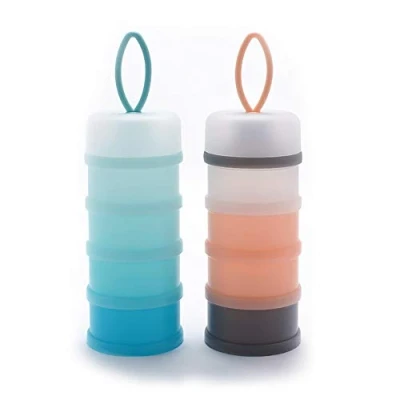 Image de Queta Distributeur de lait en poudre portable pour nourrissons bébé, Boîtes empilables, 4 couches contenant céréales/aliments/fruits/collations Allaitement 480 ml (Bleu+Rose)