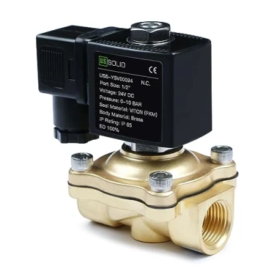 Image de U.S. Solid Électrovanne en laiton G 1/2&quot; 24 V DC normalement fermée NC 10 bar, vanne électrique pour eau, air, diesel, kérosène, essence