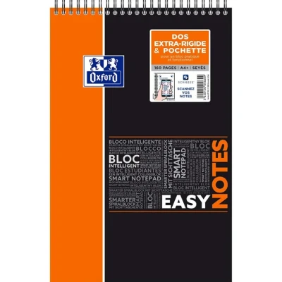Image de Oxford EasyNotes Bloc Notes à Spirales Format A4+ 160 Pages Grands Carreaux Seyès Couverture Polypro Couleur Aléatoire 210 x 315