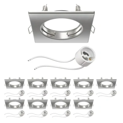 Image de ledscom.de 10 pièces cadre d&#039;encastrement pour plafond RIR chromé mat carré (LED/Halogène/GU10/MR16/PAR16/50mm) incl. douille GU10