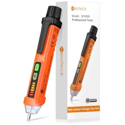 Image de Neoteck Détecteur de Tension Sans Contact 12 1000V, Test Fil Phase/Neutre, Buzzer Sonore &amp; Lumineux, Lampe Poche, AC 50 500Hz, Stylo Testeur NCV