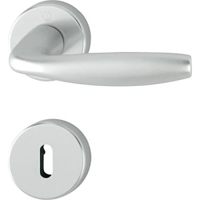 Image de Hoppe 3369858 New York Poignée de porte avec rosace, rosace trou ovale, en aluminium anodisé argent