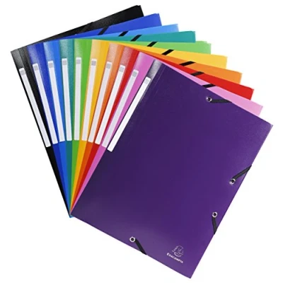 Image de Exacompta Réf. 55840E Paquet de 10 chemises à élastiques Opak pochettes 3 rabats en polypropylène opaque dimensions 24 x 32 cm pour documents au format A4 couleurs assorties