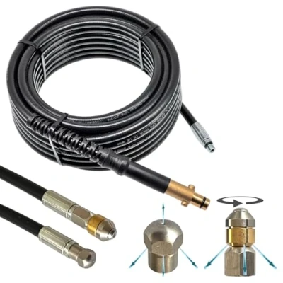 Image de M&amp;M Smartek Tuyau de nettoyage canalisations pour/compatible avec le nettoyeur haute pression Nilfisk GERNI AG M22 x 1,5 IG pour adaptateur à baïonnette et 2 buses rotatives en 4 pièces (20 m)
