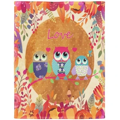 Image de YISUMEI Couverture douillette 150 x 200 cm en flanelle douce Jeté de lit Motif chouette et amour