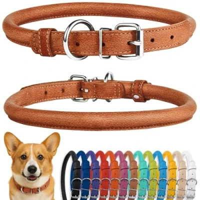Image de CollarDirect Collier de Chien en Cuir roulé, Chiot Rond rembourré Doux, véritable Fait à la Main pour Petit Grand Chat (30 35 cm, Noir texturé)
