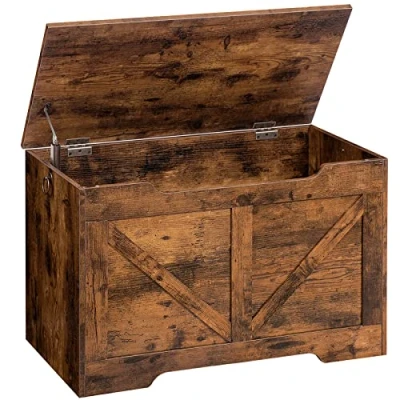 Image de HOOBRO Banc de Rangement, Coffre Rangement avec Charnières Sécurité, Banquette, 100 cm, pour Jouet Enfant, Solide, Stable, à Jouets, Montage Facile, Marron Rustique EBF100CW01