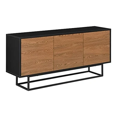 Image de [en.casa] Commode Stylée à 3 Portes pour Salon Meuble de Rangement avec 4 Compartiments Stockage Capacité Charge 20 kg Panneau Particules Métal 55 x 120 30 cm Noir Effet Bois Foncé