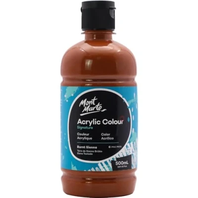 Image de Peinture acrylique Mont Marte Signature couleur Terre de Sienne brûlée en flacon 500 ml, finition semi mate, convient pour toile, bois, tissu, cuir, carton, papier, MDF et travaux manuels.