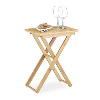 Image de Relaxdays table d&#039;appoint pliable bambou de jardin console rectangle balcon terrasse HxlxP: 52 x 40 31 cm nature