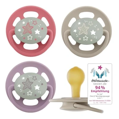Image de Maintenant encore plus respectueuses des dents : tétine nip Cherry, phosphorescente, en caoutchouc naturel, adaptées à l&#039;allaitement, sans BPA, durable, 0 6