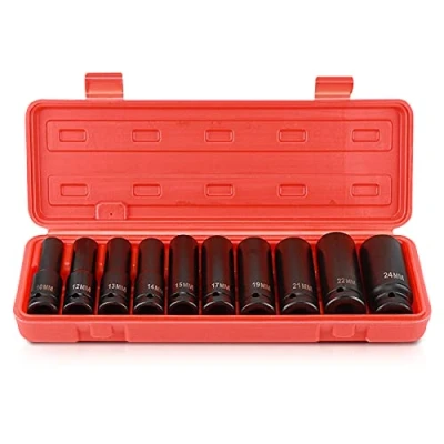 Image de 10pcs 1/2 pouce douilles à Choc Douille impact profond Coffret a profondes Ensemble de chocs Hexagonale Adaptateur tête 6 points