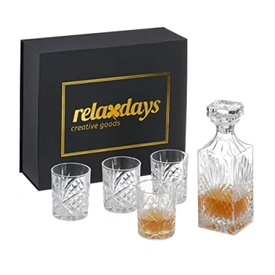 Image de Relaxdays Set avec 4 verres à whisky de 310 ml chacun, carafe refermable 0,80 L, boîte cadeau, pour cognac, transparent