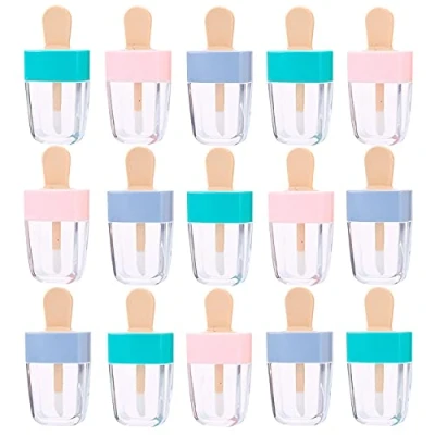 Image de BAQI Lot de 15 minis tubes vides pour gloss à lèvres en forme crème glacée, réutilisables et rechargeables, vernis lèvres, baume huile (multicolore)