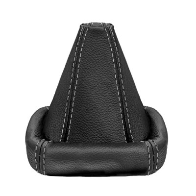 Image de L&amp;P A0025 Soufflet Sac Manchette manchon de commutation 100% cuir véritable veritable noir noire couture fil gris transmission manuelle boîte boite vitesse vitesses changement