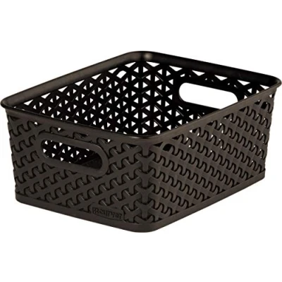 Image de CURVER Panier de Rangement My Style 4L Aspect Rotin Texturé Pour Chambre, Salon, Salle Bain, Buanderie 25,5x19,6x10,2 cm Chocolat 70% recyclé