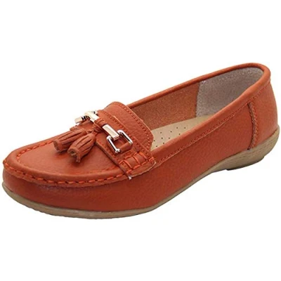 Image de JO &amp; JOE , Mocassins pour femme en cuir avec semelle à talon légèrement compensé, style décontracté, confortable, chaussures de travail,orange,38 EU/5 UK