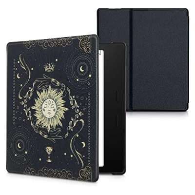 Image de kwmobile Étui Compatible avec Amazon Kindle Oasis 10. Generation Coque à Rabat magnétique Tablette eReader Similicuir Bleu foncé Jaune Noir
