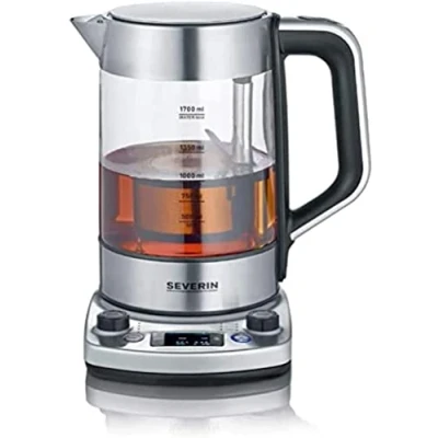 Image de SEVERIN Bouilloire Eau &amp; Thé en Verre Programmable, 1,7L, 3 000W, Levée Automatique du Filtre, Minuterie, Affichage LED, WK 3422