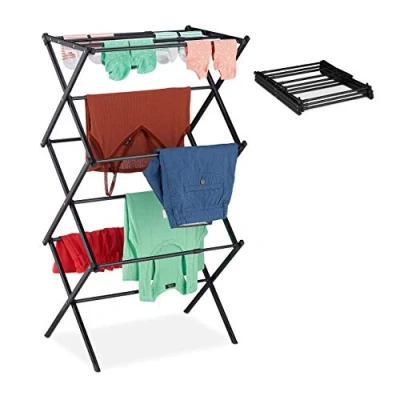 Image de Relaxdays étendoir lessive, Pliable, Extensible, 11 tiges, séchoir Tour Peu encombrant, Métal, Noir