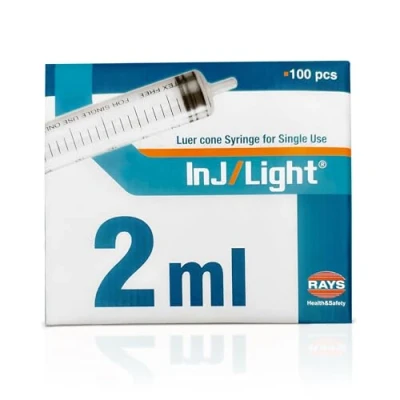 Image de Rays Seringues Jetables de 2 ml à Trois Corps avec Cône Luer Central Sans Aiguille Inj/Light Boîte 100 Unités, Stérilisées l&#039;Oxyde d&#039;Éthylène, Latex