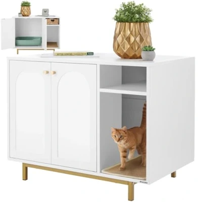 Image de Armoire pour chat TECTAKE Meuble maison et rangement KALEA avec entrée latérale tapis à griffer inclus 80 x 52 61,5 cm