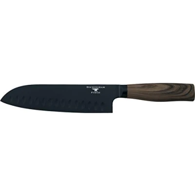 Image de Rockingham Forge Forester Series 7 couteau à Santoku lame en acier inoxydable avec un revêtement d’oxyde noir, poignée ergonomique bois, japonais