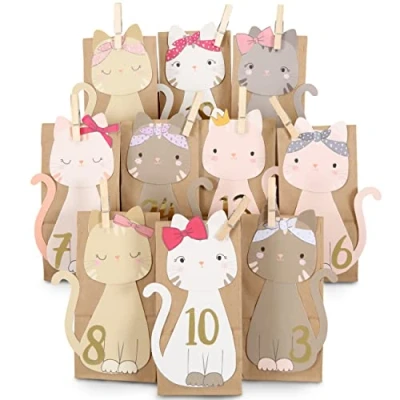Image de Papierdrachen Calendrier de l&#039;Avent DIY à remplir Chats découpés avec 24 Sacs en Papier Brun et fabriquer soi même Noël 2021.