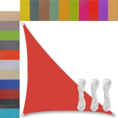 Image de Ufamiluk voiles d&#039;ombrage 3.6x3.6x5.1m Imperméable en 185g/㎡ Polyester Anti 95% UV Voile Potager pour Patio Jardin terrasse extérieur Camping Rouge Triangulaire Triangle