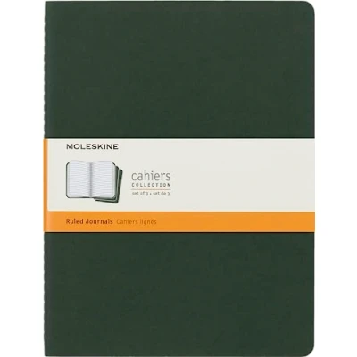 Image de Moleskine Cahier Journal Ensemble de 3 Carnets avec Pages Ligné Couverture en Carton et Piqûres Coton Apparentes Couleur Myrte Taille Très Grand Format 19 x 25 cm 120