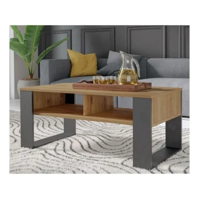 Image de Table basse MODI II Artisan Chêne / Anthracite avec étagère moderne pour le salon Style industriel