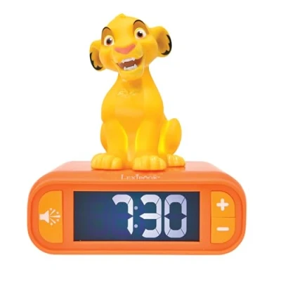 Image de Lexibook, Disney Le Roi Lion, Réveil veilleuse Simba, Sons et mélodies, Ecran LCD rétro éclairé, Lumineux, Snooze, Jaune/Orange, RL800AN