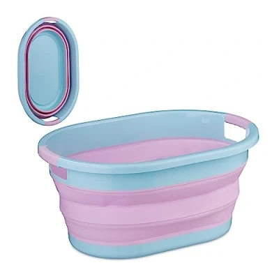 Image de Relaxdays Panier à Linge, 24 litres, en Plastique, Pliable, Rangement Peu encombrant, avec poignées, Rose et Bleu