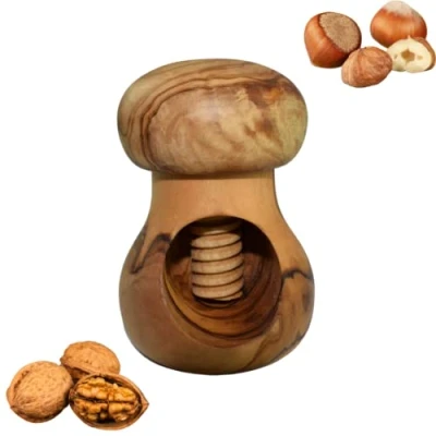 Image de Gartiam Casse Noix, Noisette, Noix en Bois, Champignon sans Effort Bois d&#039;olivier Mécanisme à vis Ustensile de Cuisine 10 x 6 cm
