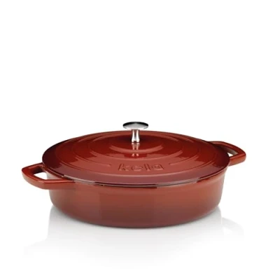Image de kela 11938 Cocotte avec Couvercle, Fonte, Revêtement émaillé, excellente Rétention de chaleur, convient pour l&#039;induction, 3,2 L, Rouge, Rond, Calido