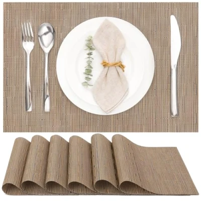 Image de Myir JUN Lot de 6 Sets Table, Tissé Lavable Napperons pour Cuisine ou Table à Manger Résiste la Chaleur Antidérapant Fait en Vinyle (30x45cm) (Taupe)