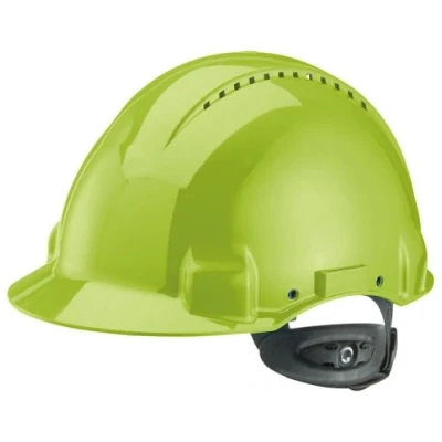 Image de Casque de sécurité 3M™ G3000 vert fluo, ventilé, avec harnais à crémaillère et basane synthétique