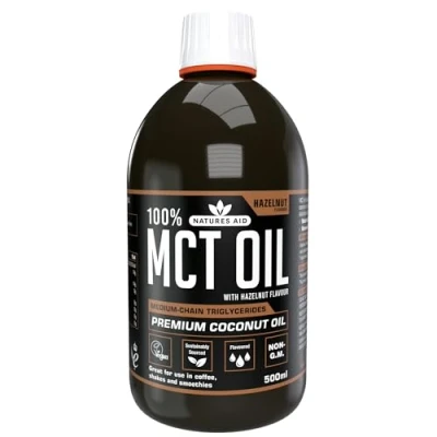 Image de Natures Aid Huile MCT 500ml Noisette À ajouter aux smoothies ou vinaigrettes au café 100% d&#039;huile de noix coco qualité supérieure d&#039;origine durable végétalienne absorption rapide pour l&#039;énergie