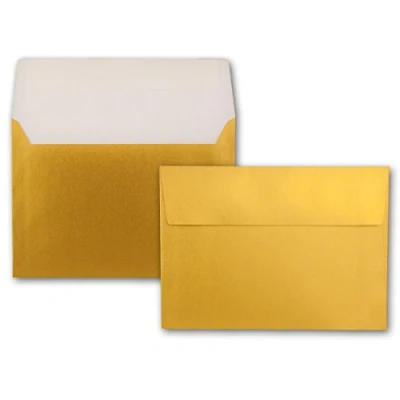 Image de Neuser Papier Metallic Enveloppes C5 16,2 x 22,9 cm Adhésif 75 Umschläge Doré métallisé