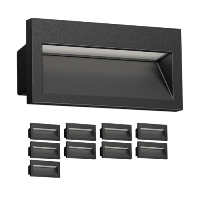 Image de ledscom.de 10 pièces LED encastrées au mur NOLA, downlight pour l&#039;extérieur, IP54, noir mat, 140 x 70mm, blanc chaud