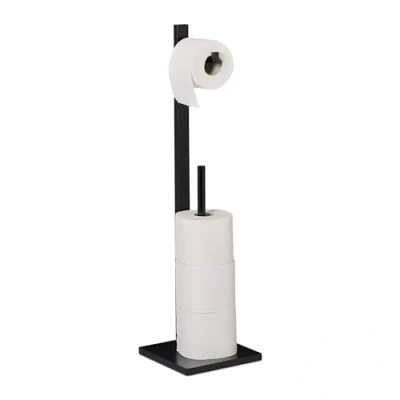 Image de Relaxdays Support pour Le Papier Toilette, 5 Rouleaux en Tout, Non Fixe, Bambou et MDF, HLP 71x19x19 cm, Noir