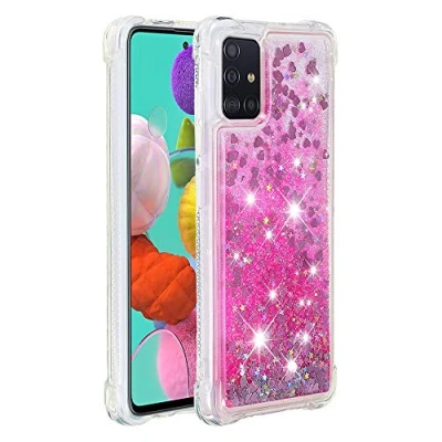 Image de KBIKO zxl Glitter Case pour Samsung Galaxy A51 4G Étui, Brillant Paillette Sparkle Floating Quicksands Housse Transparent TPU Antichoc Protective Coque 4G.Pink YBL