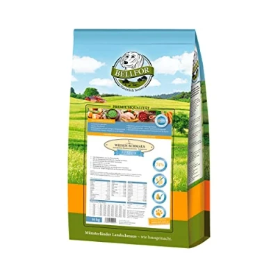 Image de gBellfor Wiesen Schmaus Junior Nourriture Sèche sans Grains pour Chiots et Jeunes Chiens, Pressée à Froid au Poulet Frais, Riche en Oméga 3 Prébiotiques, 10 kg