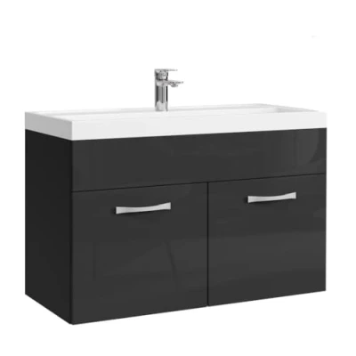 Image de Meuble de Salle Bain Paso 01 80 x 40 cm lavabo Noir Brillant Armoire Rangement