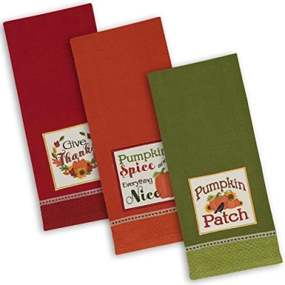 Image de DII 100% Coton, Lavable en Machine, au Quotidien de Cuisine Basic Imprimé Jeu Jour Linge à Vaisselle, 45,7 x 71,1 cm, Lot 2 Football et Rayures, Country Pumpkin, Set of 3